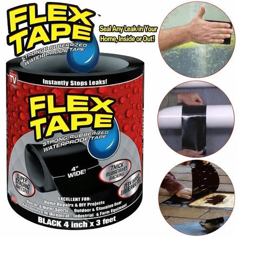 Flex Tape Strong Rubberized Waterproof Tape, Marine, 4 inches x 5 feet, Black