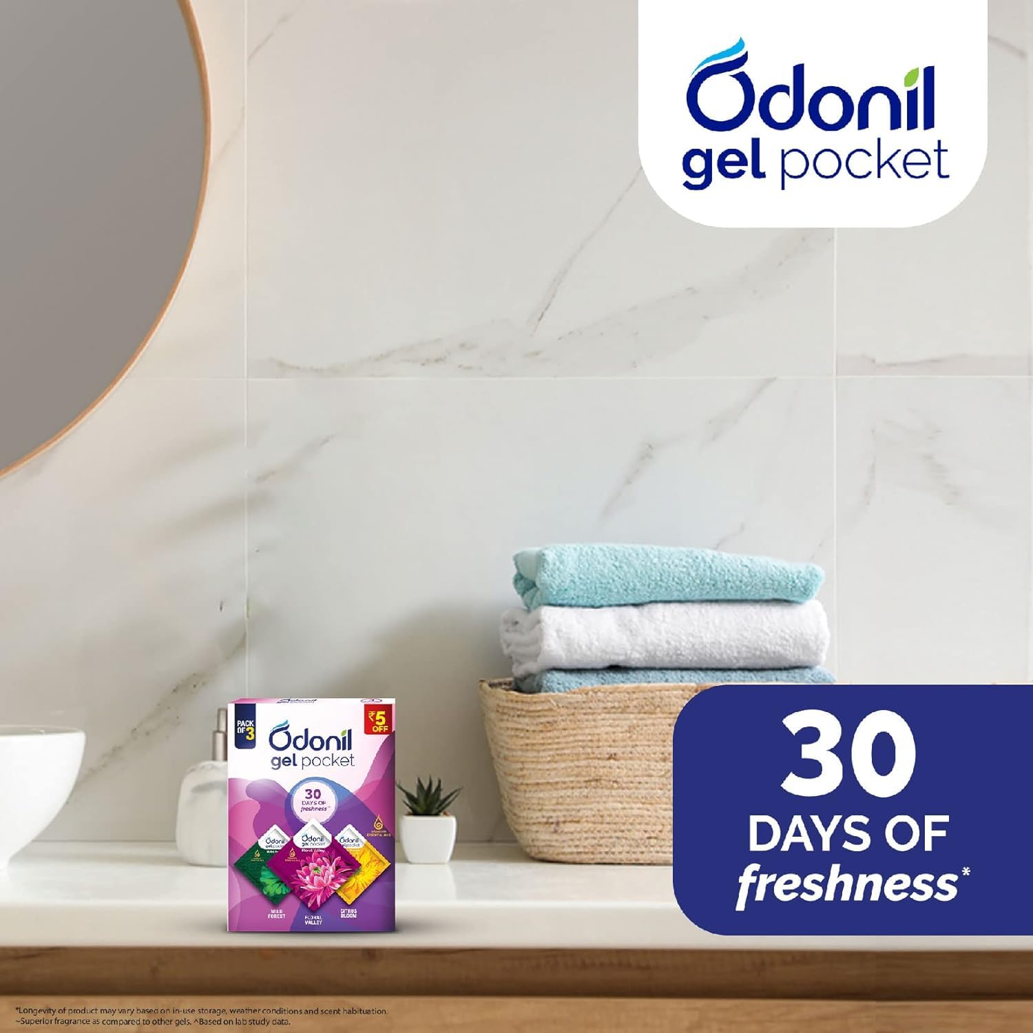 Odonil Gel Pocket Mix - 60g (10g x 6) | Air Freshener for Bathroom, Toilet, Home & Office