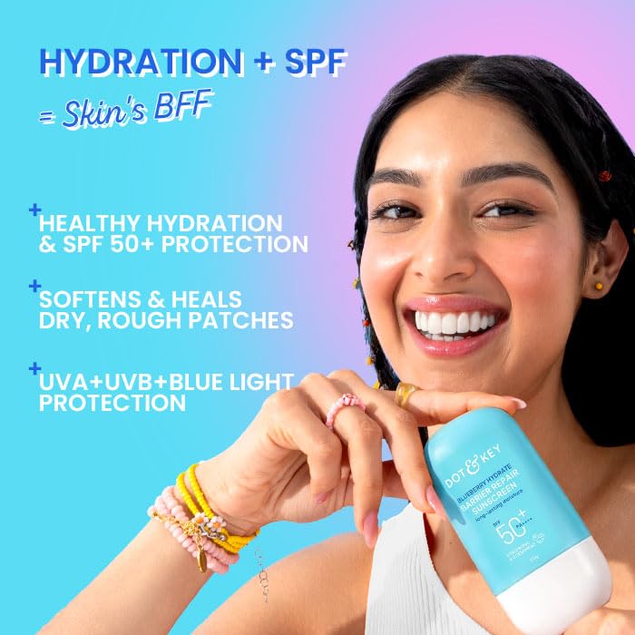 Dot & Key Blueberry Hydrating Barrier Repair Face Sunscreen SPF 50+,PA++++ With Hyaluronic & 5 Ceramides - 80 gm