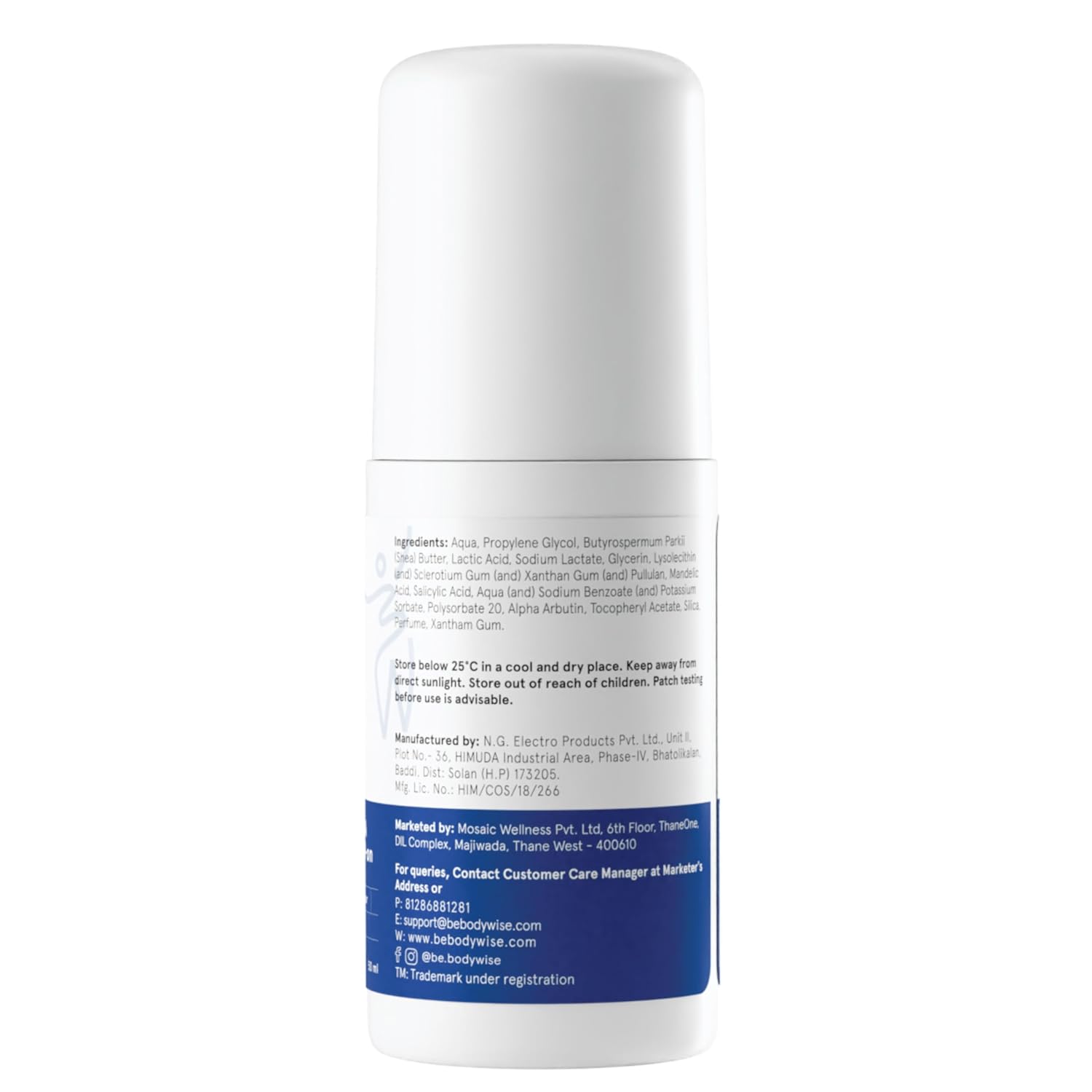 BeBodywise 4% AHA BHA Underarm Roll On - Fragrance Free - 50 ml