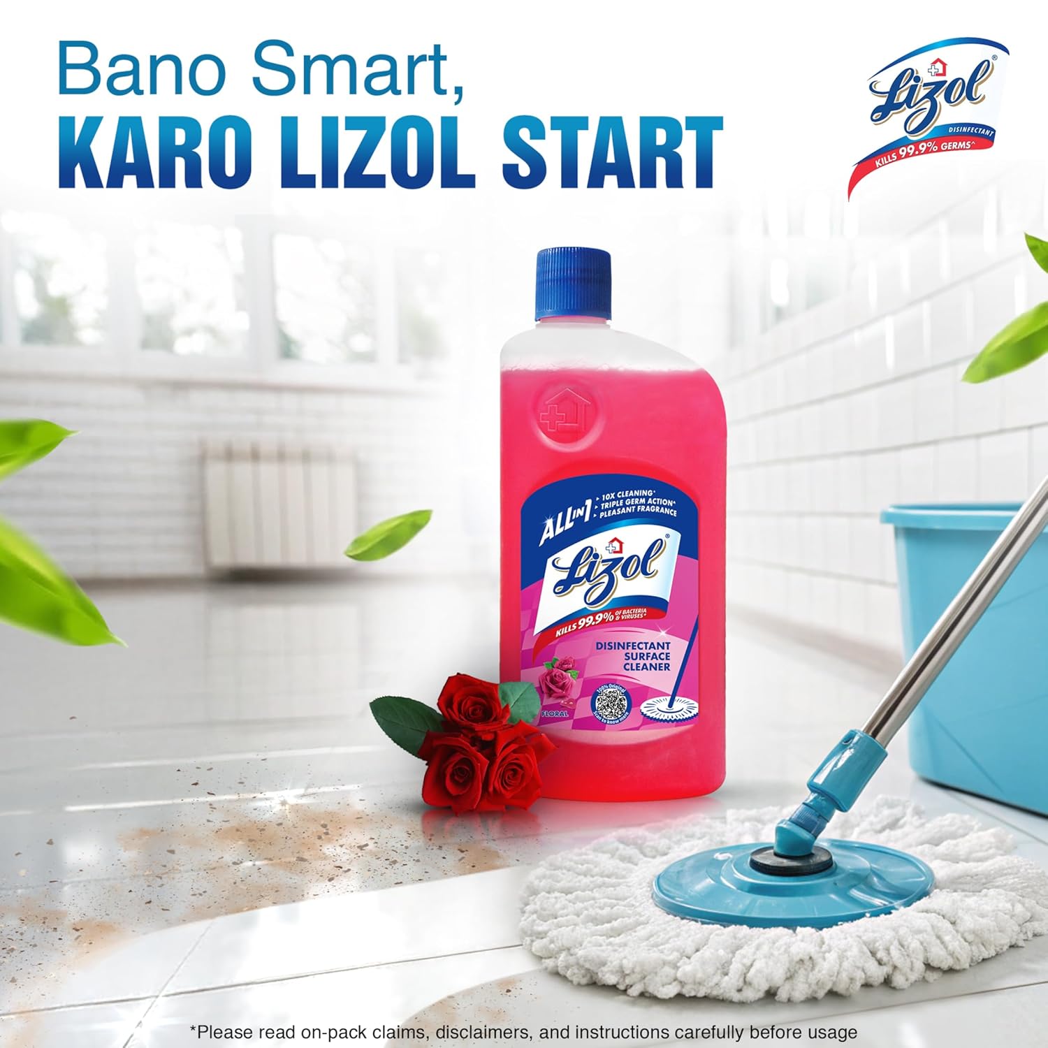 Lizol Disinfectant Surface & Floor Cleaner Liquid, Floral - 500 ml
