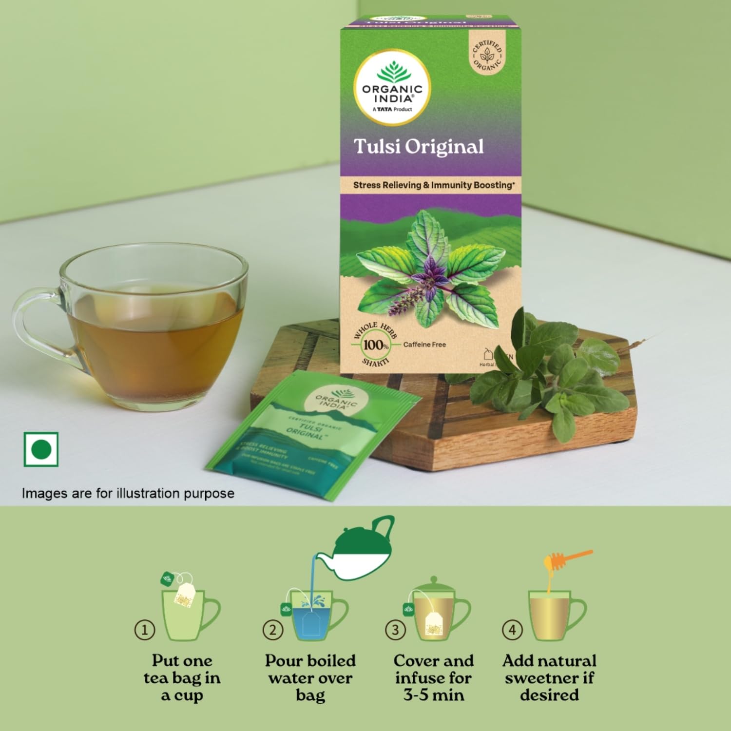 Organic India Tulsi Original - 25 Tea Bags, Caffeine-Free Herbal Tea with Tulsi, Natural Detoxifier, Rich in Antioxidants