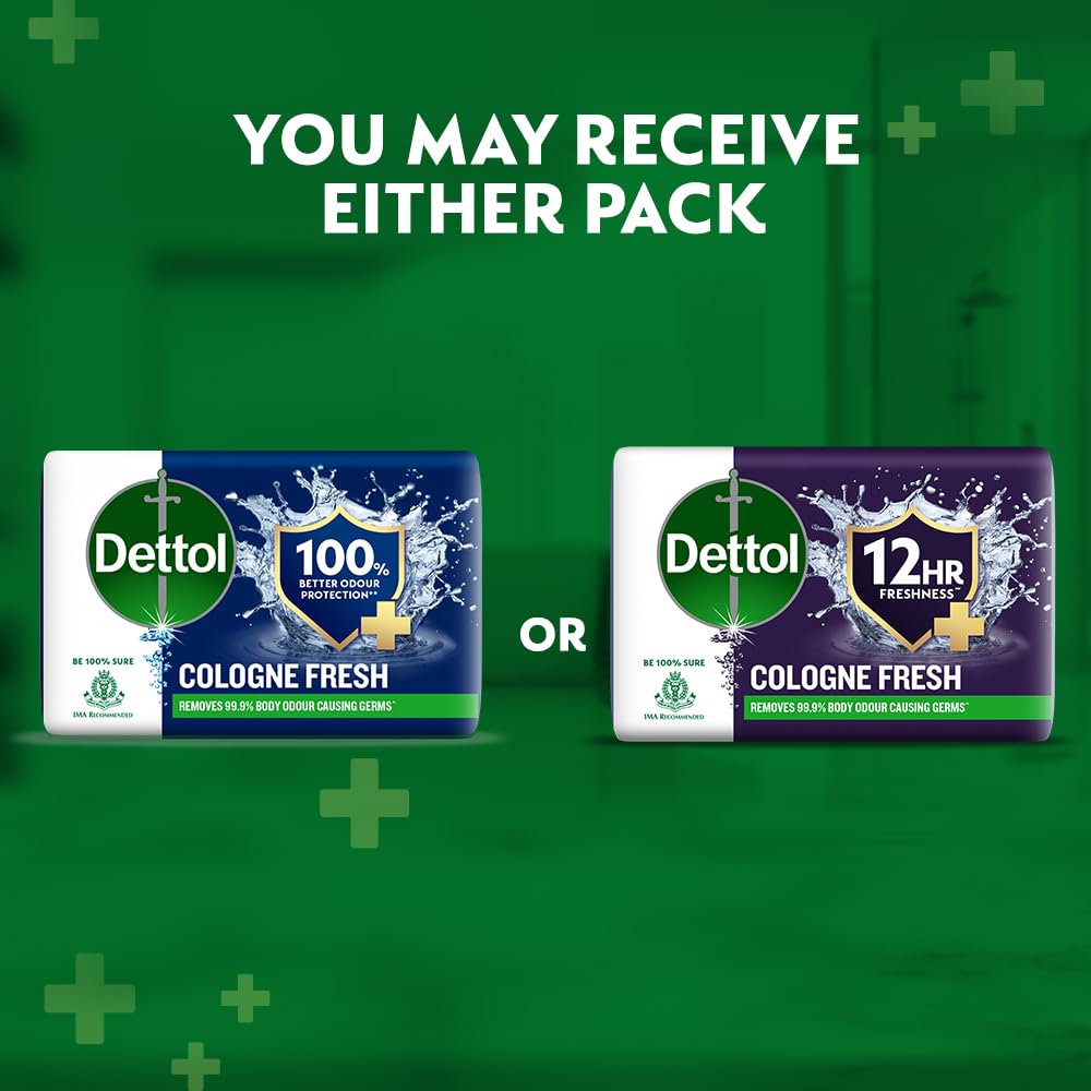 Dettol Cologne Fresh Bathing Soap Bar with 12hr Freshness 150g Pack of 4, (600gm)