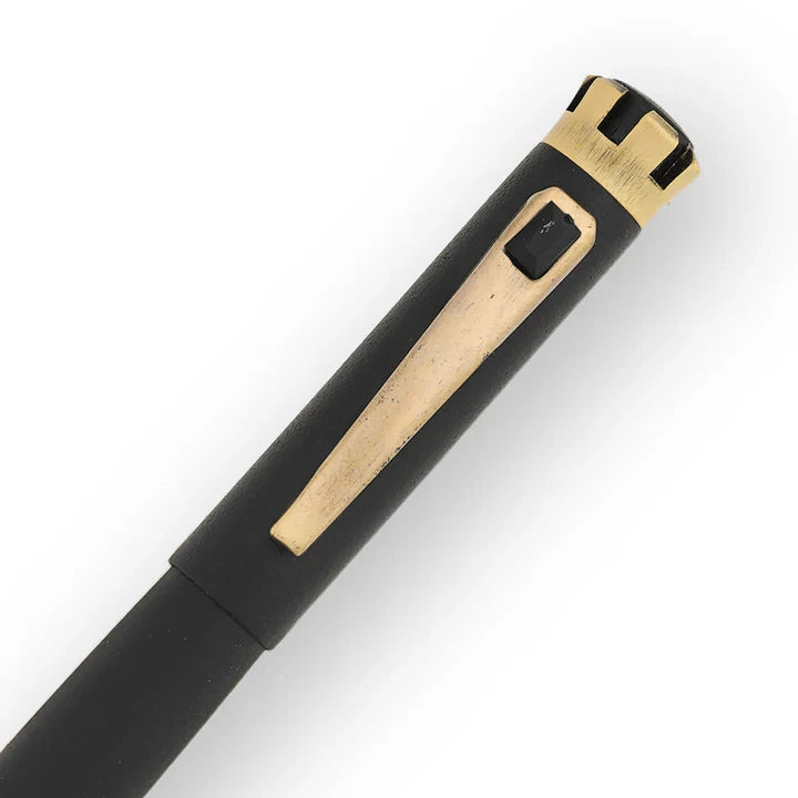 SWISSBRAND Eternia 2510 Matte black gold Rollerball Pen with black gem embedded in the gold trim