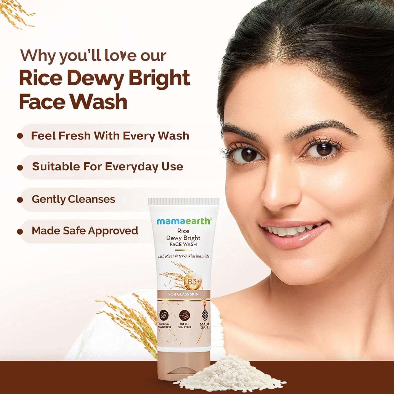 Mamaearth Rice Face Wash With Rice Water & Niacinamide - 100 ml