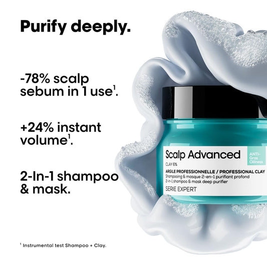 LOreal Professionnel Scalp Advanced Anti-Oiliness 2-In-1 Deep Purifier Clay 250gms