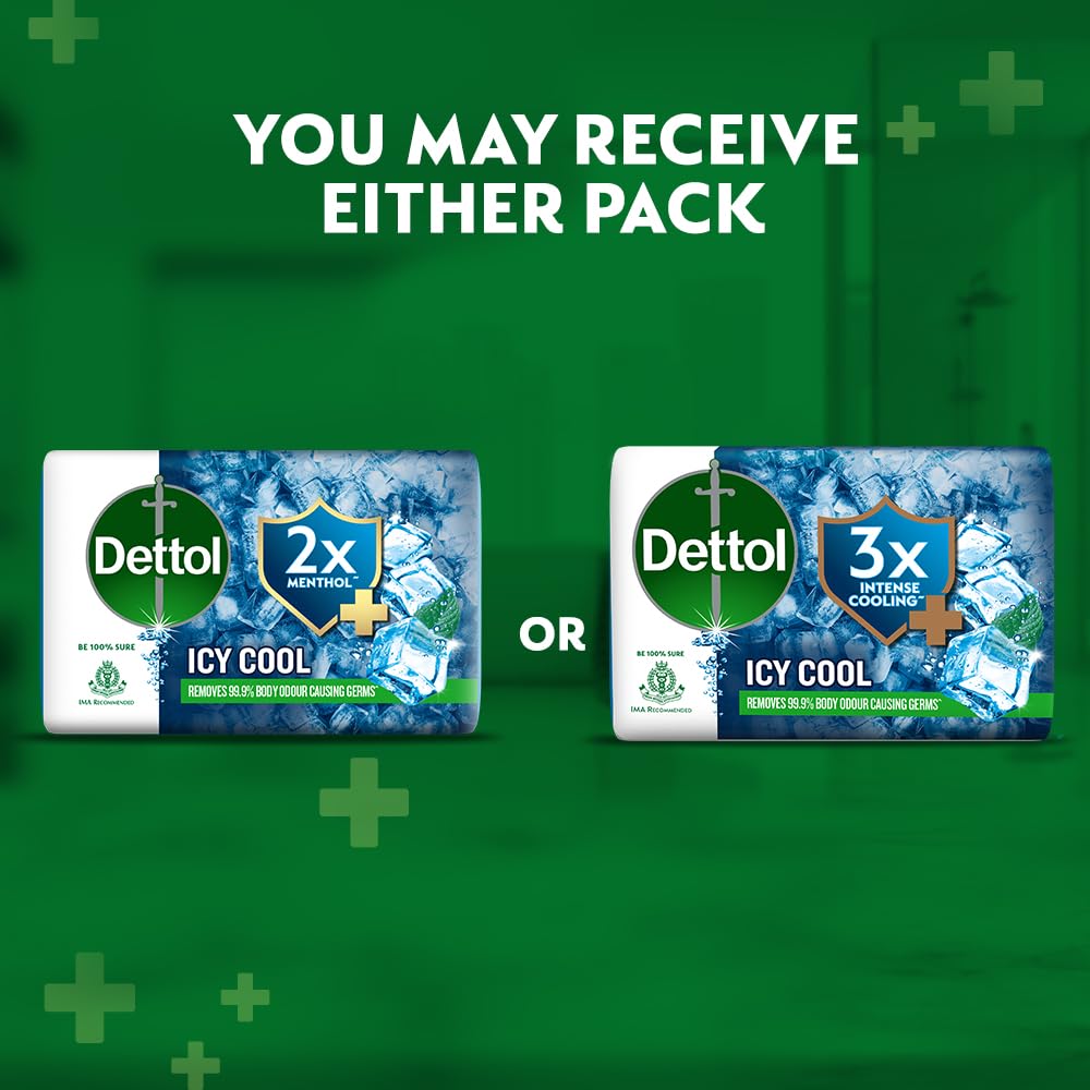 Dettol Icy Cool Bathing Soap Bar With 3x intense cooling (625gm), 125gm - Pack of 5