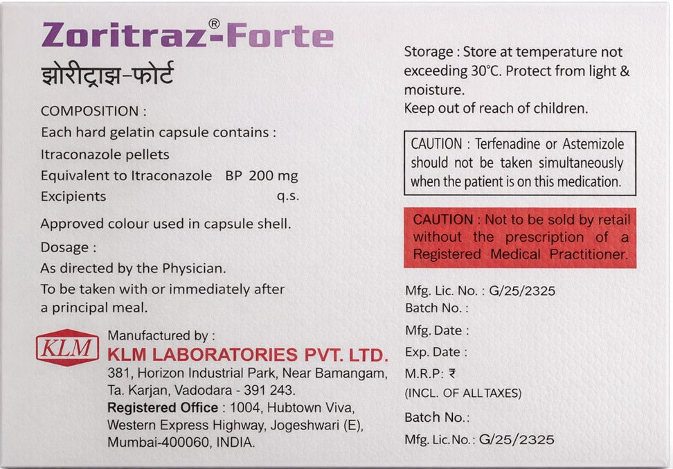 KLM Zoritraz-Forte Capsule - 10 Capsules in 1 strip