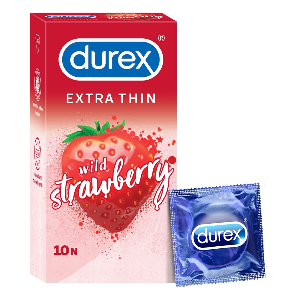 Durex Extra Thin Wild Strawberry Flavoured Condoms For Men - 10s