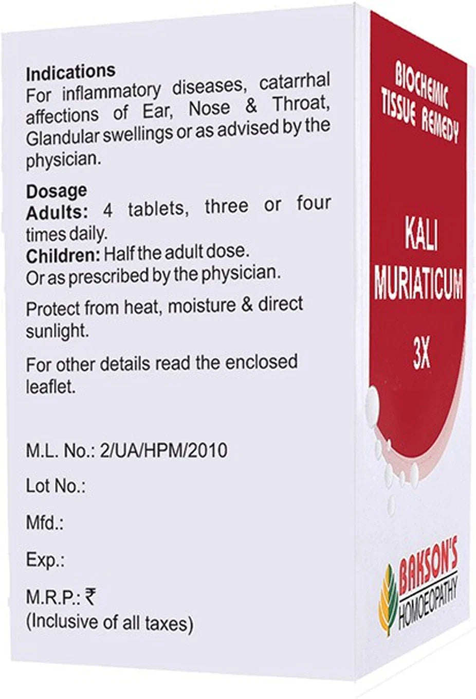 Bakson's Homeopathy Kali Muriaticum Biochemic Tablets - 3X - 25 gm