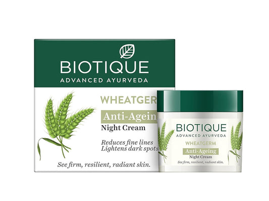 Biotique Wheat Germ Anti- Ageing Night Cream | Reduces Fine Lines | Lightens dark Spots | 50 g