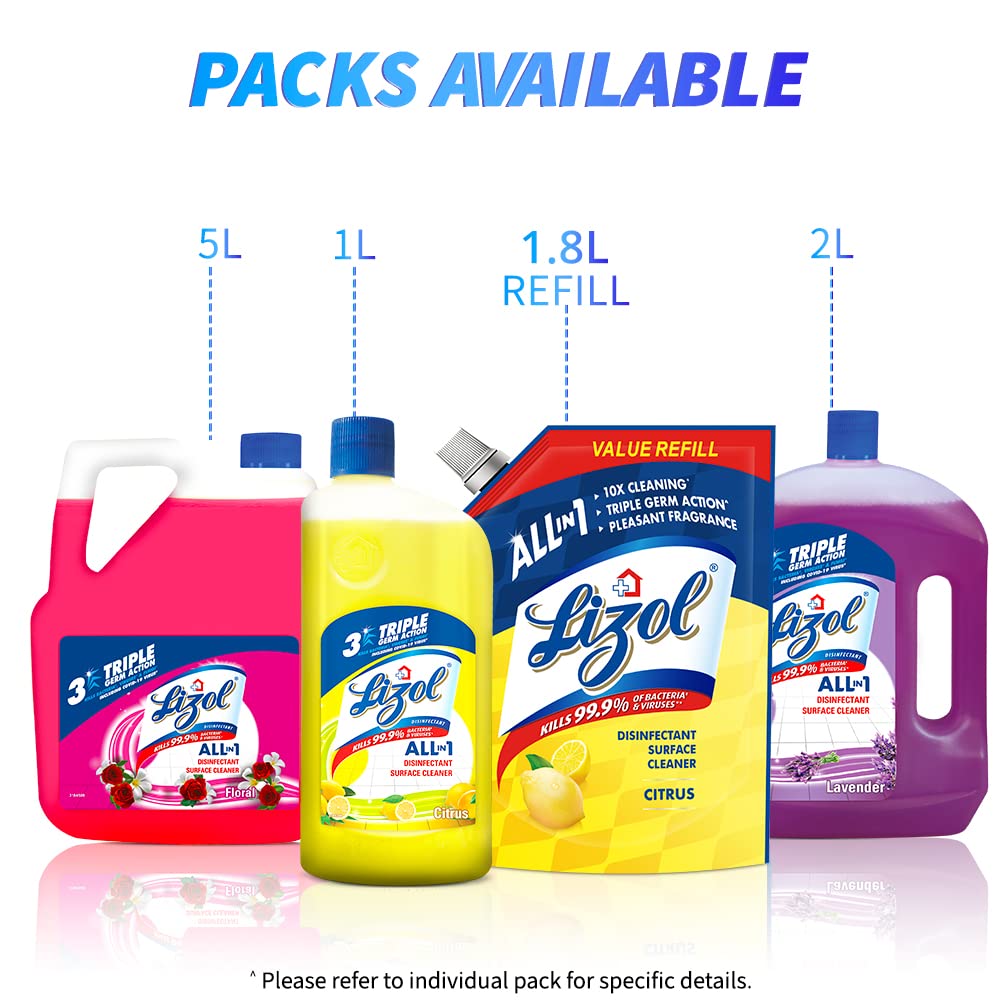 Lizol 1800 ml - Jasmine, Disinfectant Surface & Floor Cleaner Liquid Refill Pack