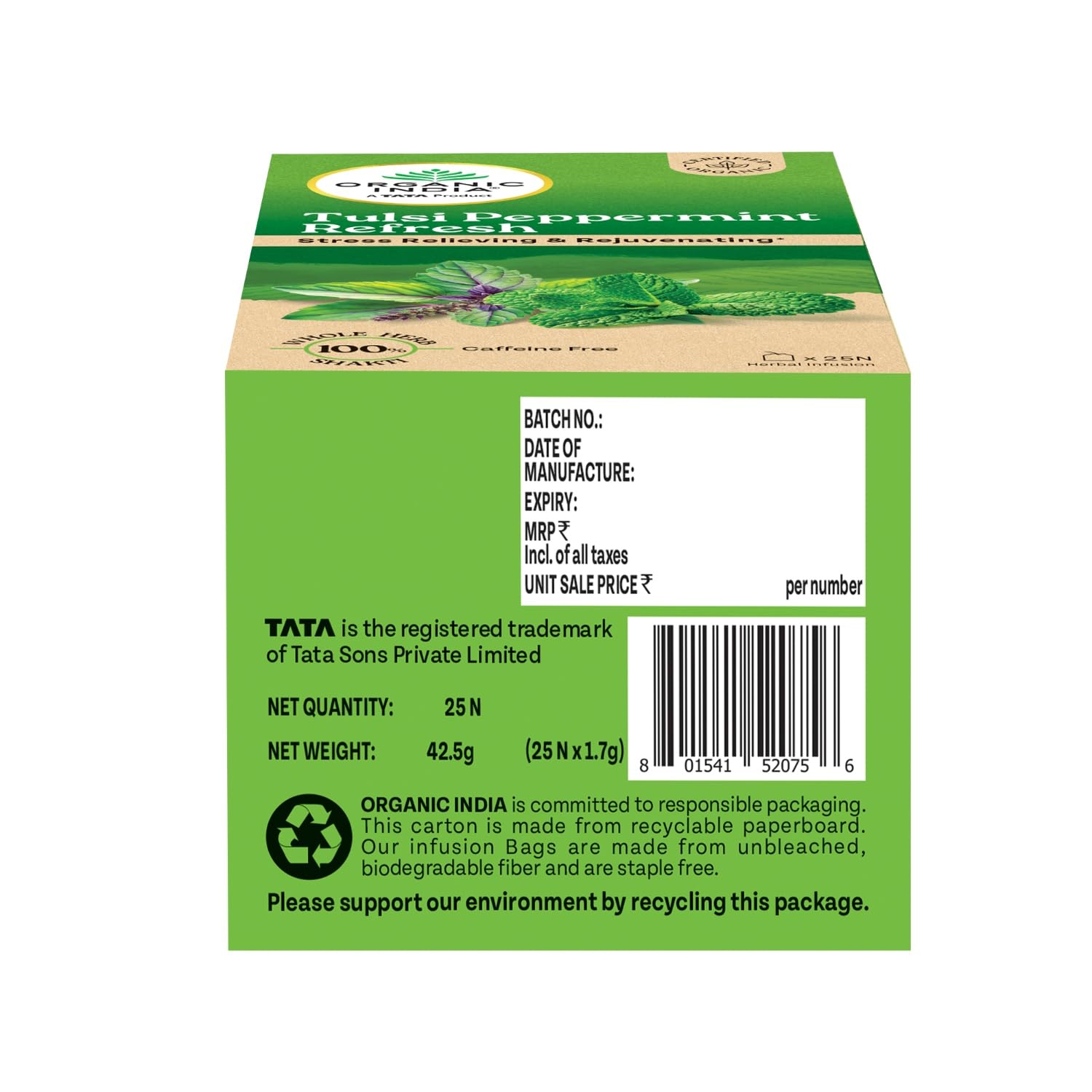 ORGANIC INDIA Tulsi Peppermint Refresh 25 Tea Bags