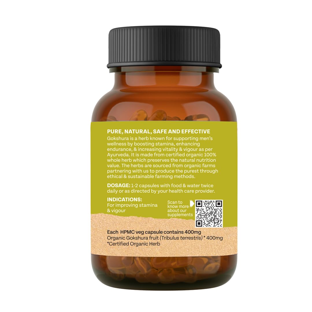 Organic India Gokshura 400mg Veg Capsule | Support Men's Wellness & Boost Stamina