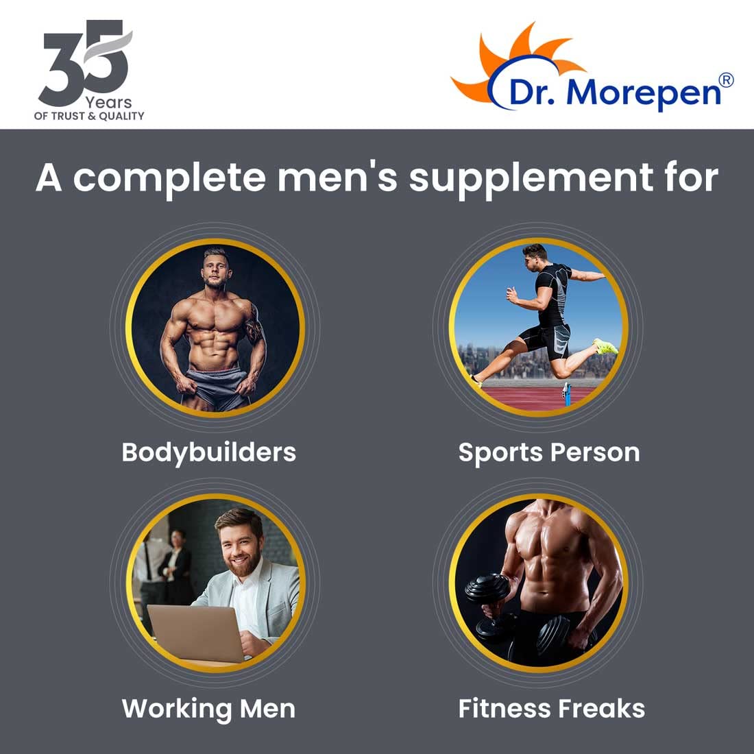 DR. MOREPEN Testo Boost For Men Enriched With Gokshura, Shilajit, Safed Musli, Ashwagandha, L-Arginine, & Ophiocodyceps Sinensis - 60 Veg Tablets