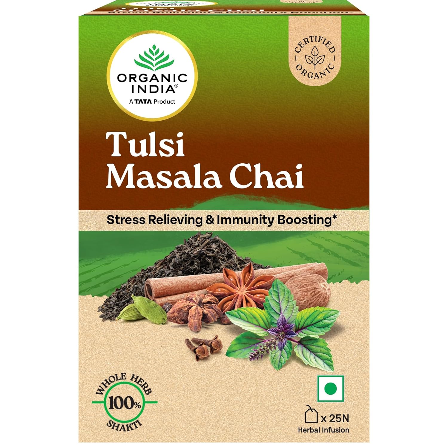 A TATA Product - Organic India Tulsi Masala Chai, 25 Tea Bags