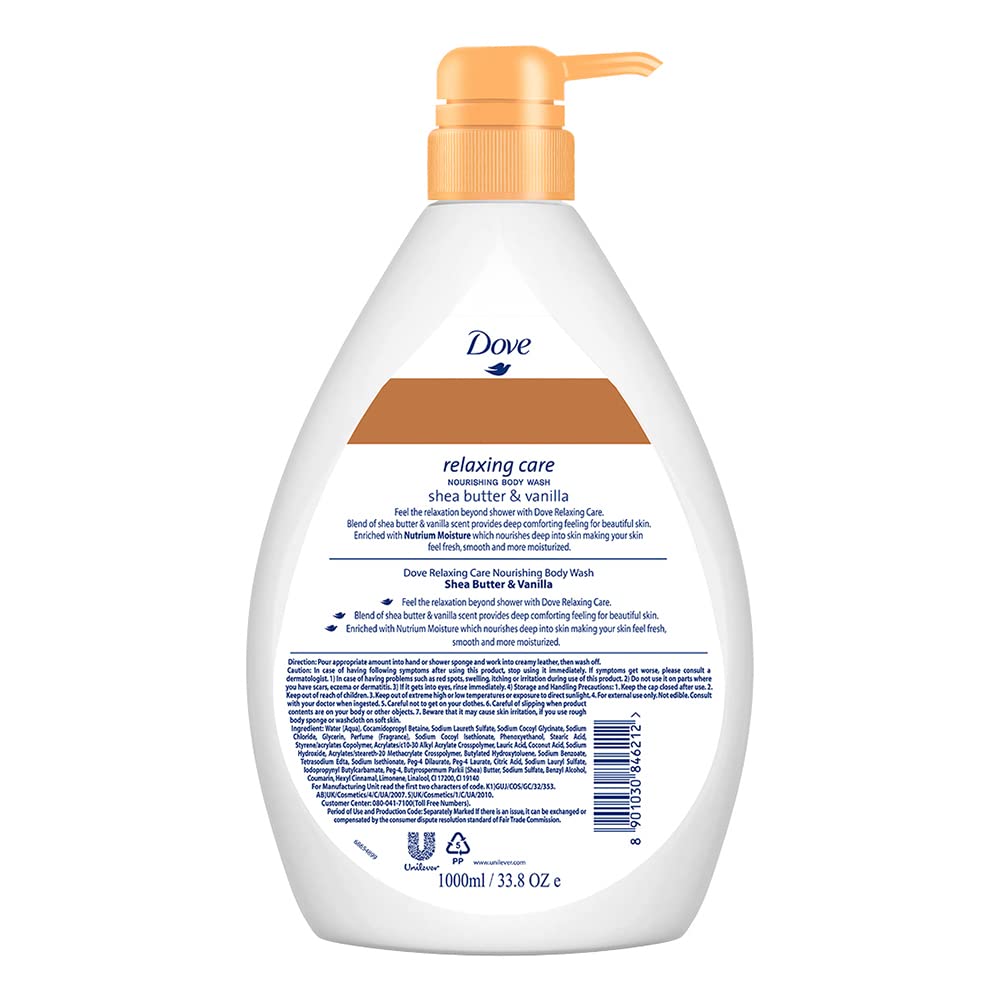 Dove Body Wash - Relaxing Care Shea Butter & Vanilla Nourishing - 1000 ml
