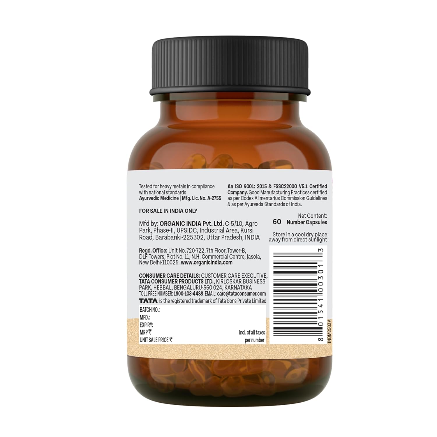 Organic India Beautiful Skin Capsules - 60 Veg Caps, For Healthy, Radiant & Glow, Helps Rejuvenate Skin & Naturally Purify The Blood, GMP & NPOP Certified Organic
