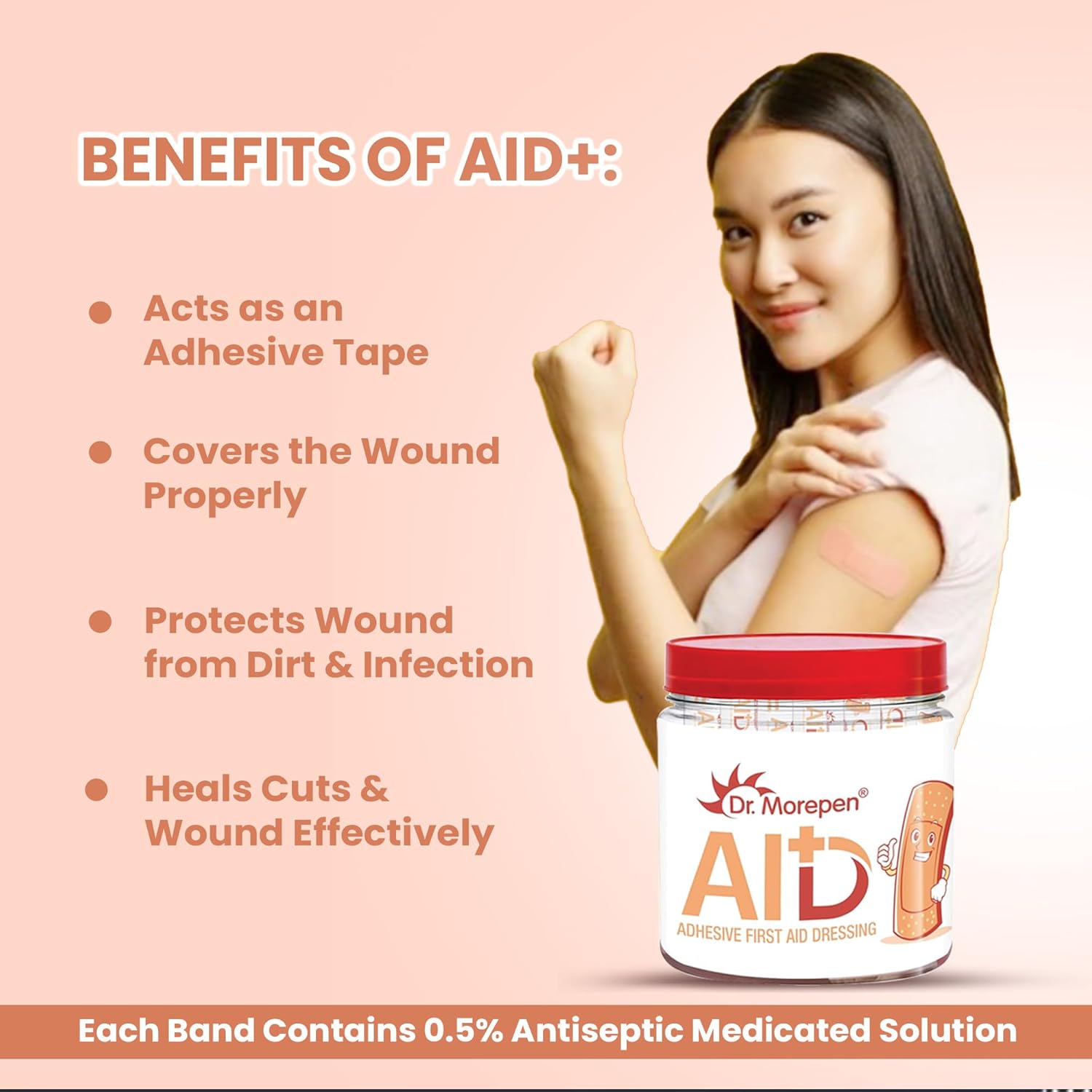 Dr.Morepen Band Aids | Washproof First Aid Bandage | Flexible & Breathable | 100 Strips For Kids and Adults
