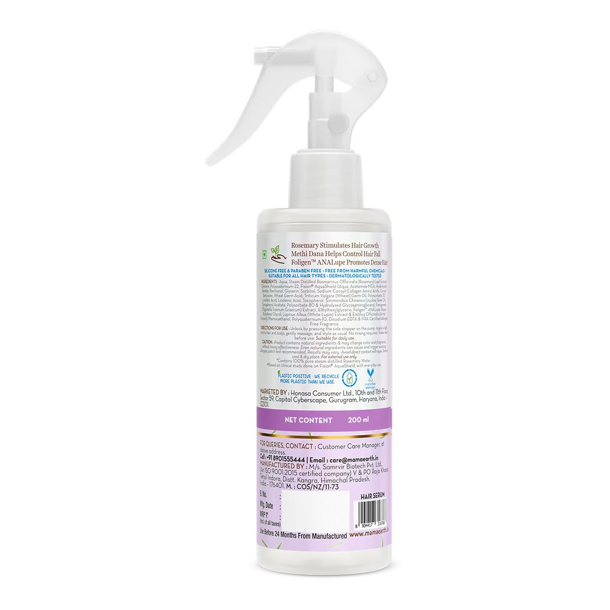 Mamaearth Rosemary Water Anti-Hair Fall Spray with 100% Pure Steam Distilled Rosemary Water & Methi Dana for Hair - 200 ml