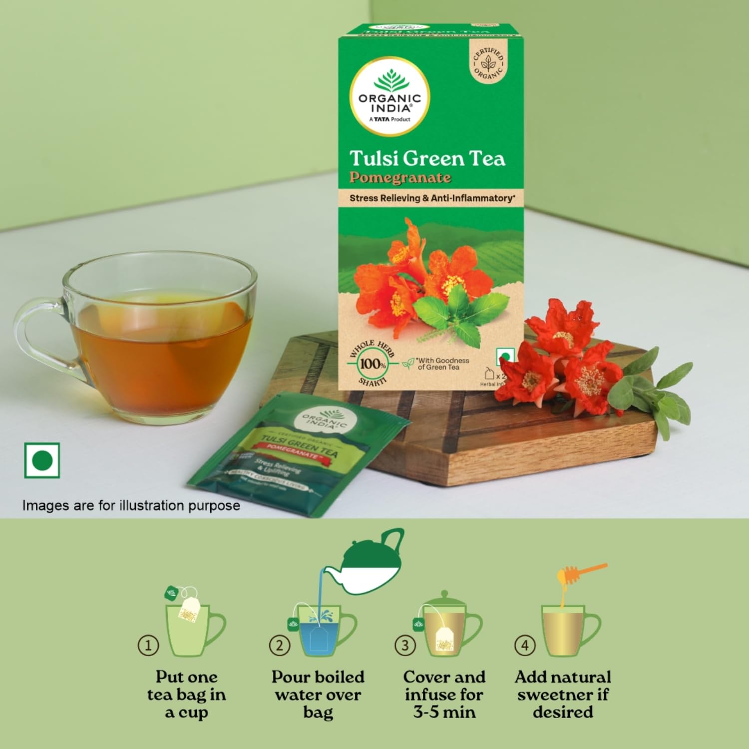 Organic India Tulsi Green Tea Pomegranate - 25 Tea Bags